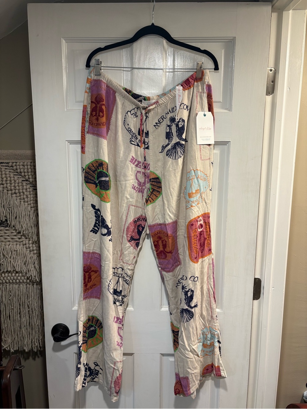 Angel Kiss Cream Boot Cut Pants with Multicolor Patch Prints